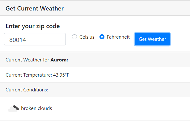 Current Weather page