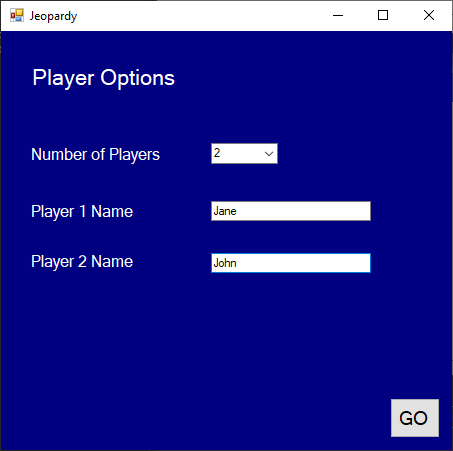 Player Options form